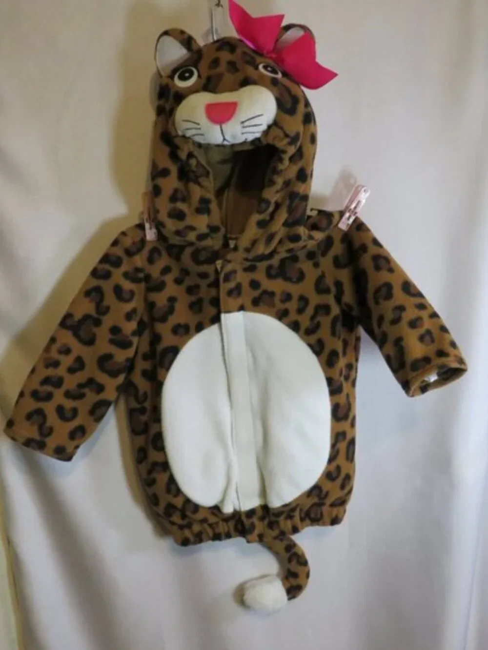 Old Navy Baby Girl Leopard Costume Jacket Hooded Plush Bow Tail 6-12 Months